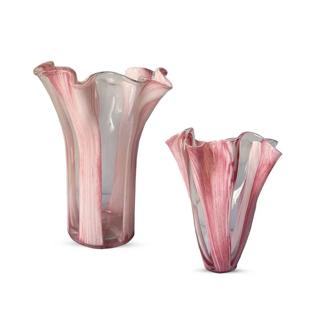 Set of 2 Vases-Handblown Glass-Gift-Housewarming-Shabby Chic-